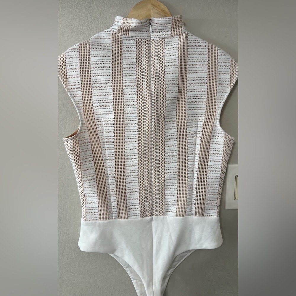 Misha Collection Giulia Lace Mesh Bodysuit White High Neck Size Large - Picture 6 of 16